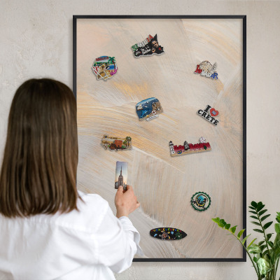 Metal wall board for magnets in a black frame Elegant abstraction