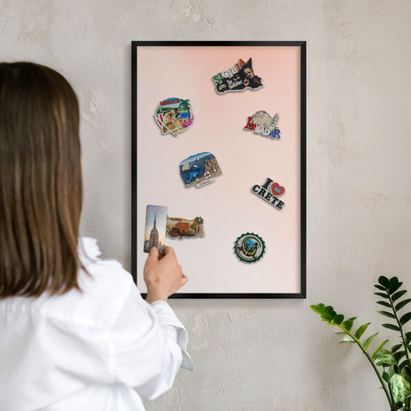 Vacation magnet board with a black frame Pastel Charm