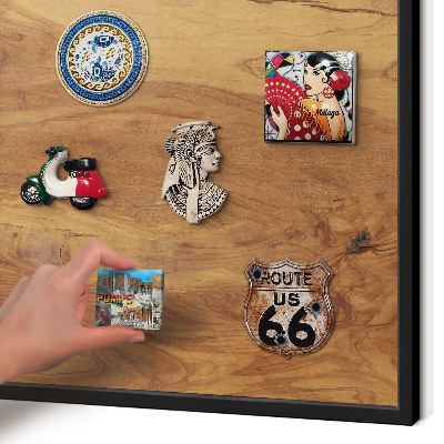 Metal wall board for magnets in a black frame Natural wood