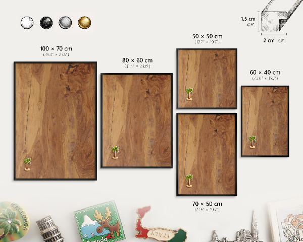 Metal wall board for magnets in a black frame Natural wood