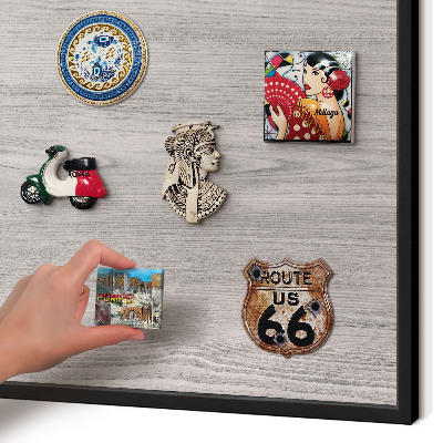 Vacation magnet board with a black frame Wooden texture