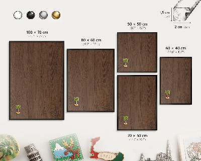 Metal wall board for magnets in a black frame Wooden texture