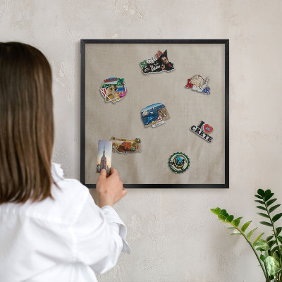 Vacation magnet board with a black frame Beige calm