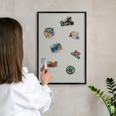 Metal wall board for magnets in a black frame Plant pattern