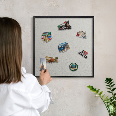 Metal wall board for magnets in a black frame Plant pattern
