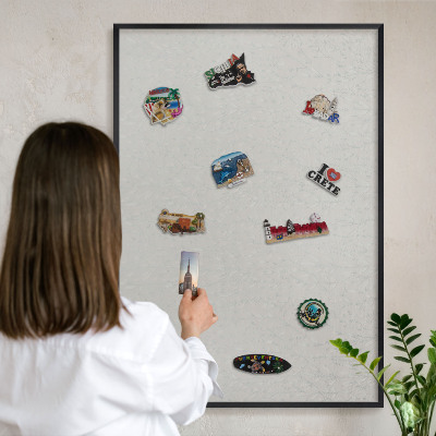 Metal wall board for magnets in a black frame Plant pattern