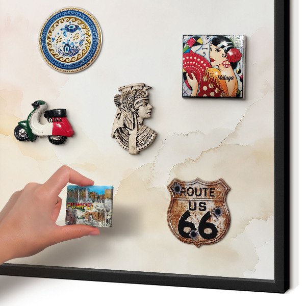 Vacation magnet board with a black frame Pastel peace