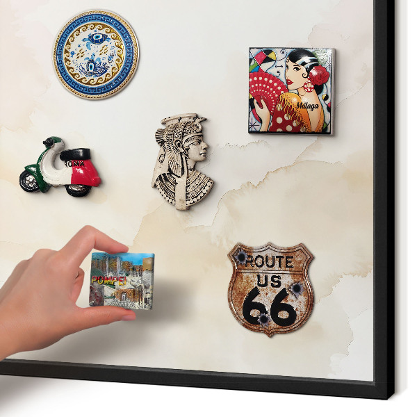 Vacation magnet board with a black frame Pastel peace