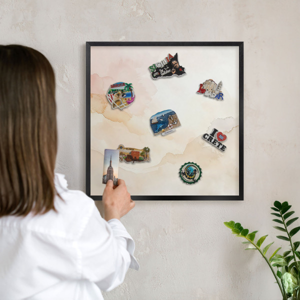Vacation magnet board with a black frame Pastel peace