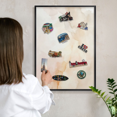 Vacation magnet board with a black frame Pastel peace
