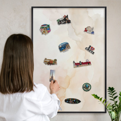 Vacation magnet board with a black frame Pastel peace