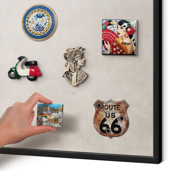Metal wall board for magnets in a black frame Gray elegance