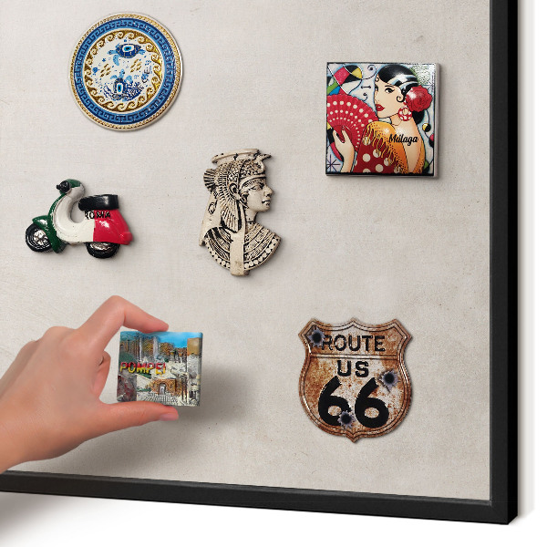 Metal wall board for magnets in a black frame Gray elegance