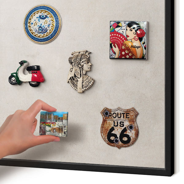Metal wall board for magnets in a black frame Gray elegance