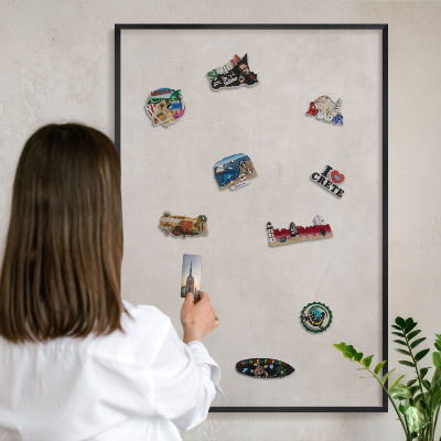 Metal wall board for magnets in a black frame Gray elegance