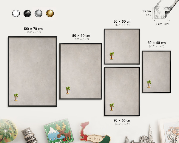Metal wall board for magnets in a black frame Gray elegance