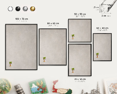 Metal wall board for magnets in a black frame Gray elegance
