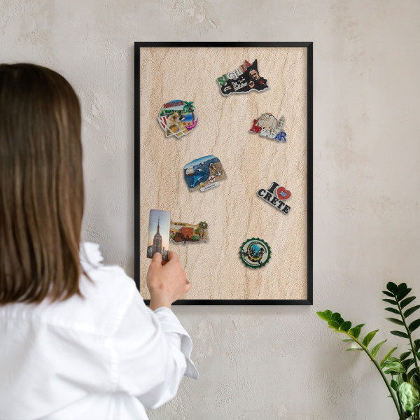 Vacation magnet board with a black frame Natural elegance