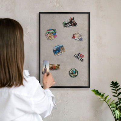 Metal wall board for magnets in a black frame Neutral elegance