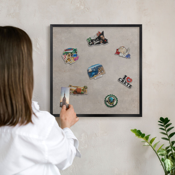 Metal wall board for magnets in a black frame Neutral elegance