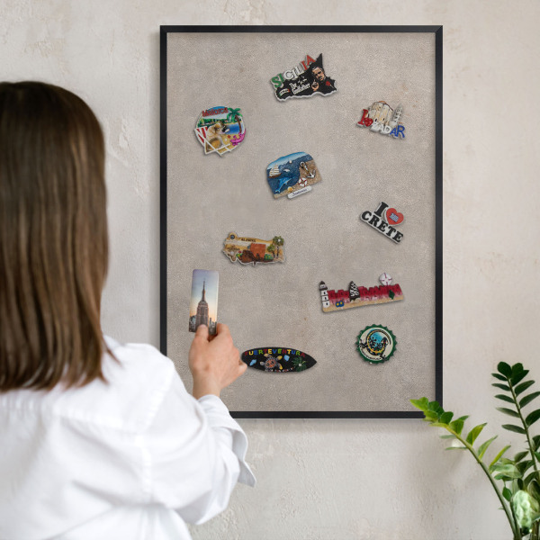 Metal wall board for magnets in a black frame Neutral elegance