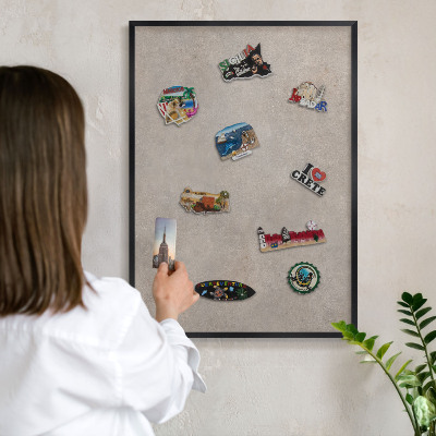 Metal wall board for magnets in a black frame Neutral elegance