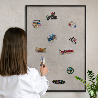 Metal wall board for magnets in a black frame Neutral elegance