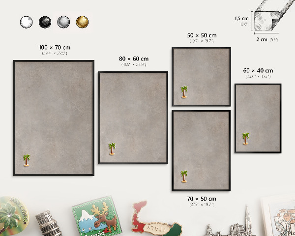 Metal wall board for magnets in a black frame Neutral elegance