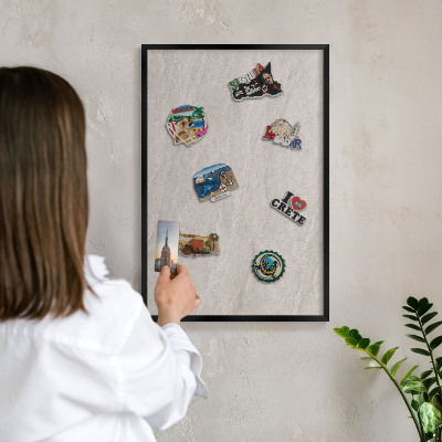Vacation magnet board with a black frame Delicate elegance
