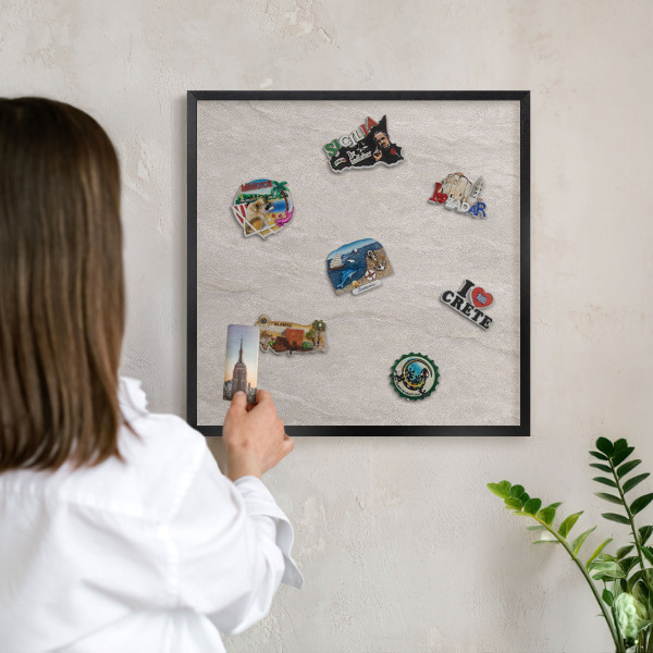 Vacation magnet board with a black frame Delicate elegance