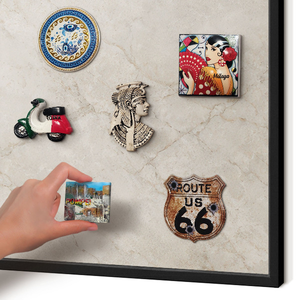 Metal wall board for magnets in a black frame Natural elegance
