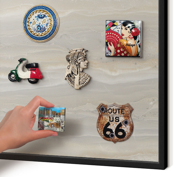 Vacation magnet board with a black frame Marble texture
