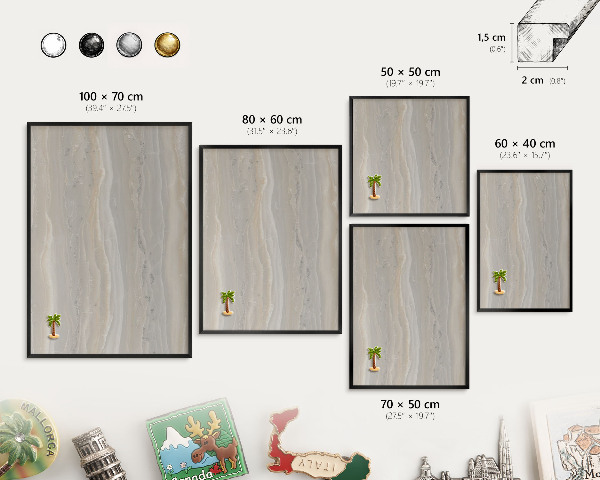 Vacation magnet board with a black frame Marble texture