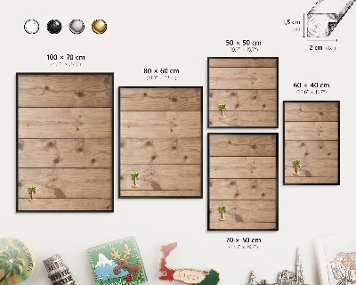 Metal wall board for magnets in a black frame Wooden texture