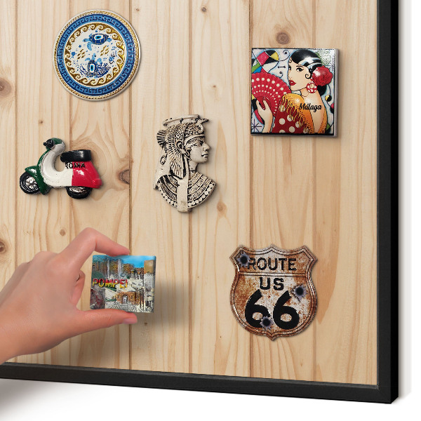Vacation magnet board with a black frame Wooden pattern