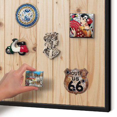 Vacation magnet board with a black frame Wooden pattern