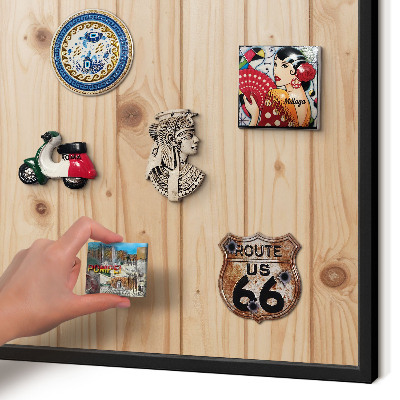 Vacation magnet board with a black frame Wooden pattern