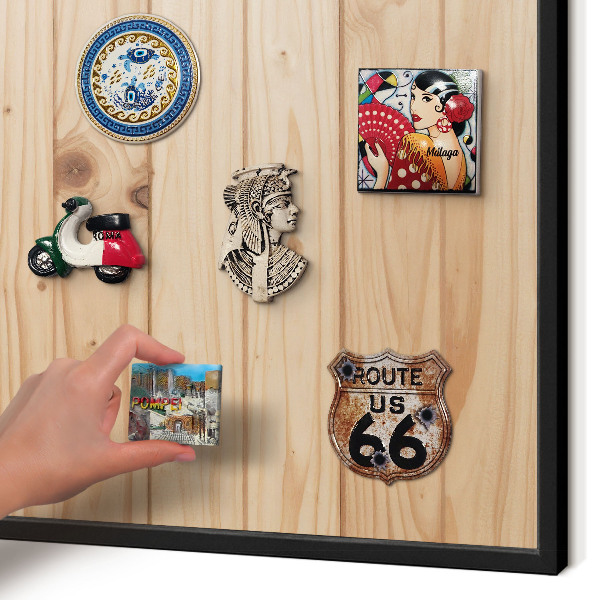 Vacation magnet board with a black frame Wooden pattern