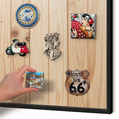 Vacation magnet board with a black frame Wooden pattern