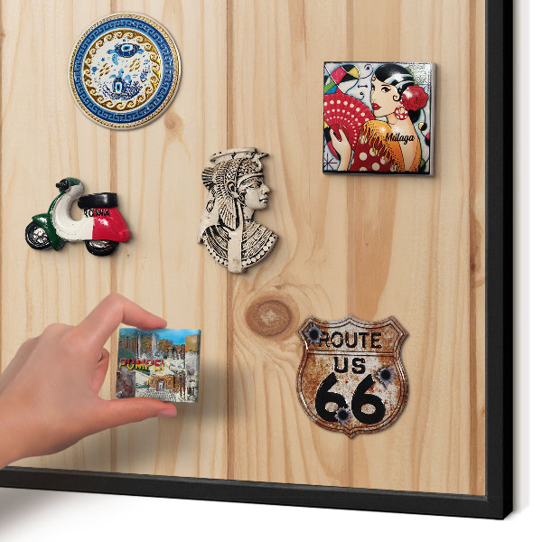 Vacation magnet board with a black frame Wooden pattern