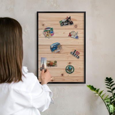 Vacation magnet board with a black frame Wooden pattern