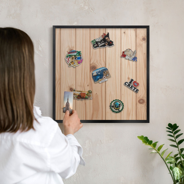 Vacation magnet board with a black frame Wooden pattern