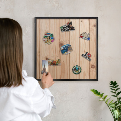 Vacation magnet board with a black frame Wooden pattern