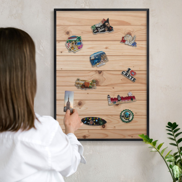 Vacation magnet board with a black frame Wooden pattern