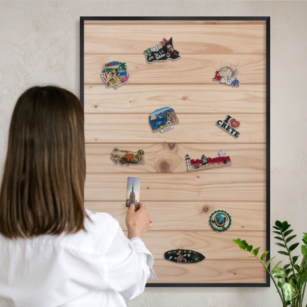 Vacation magnet board with a black frame Wooden pattern