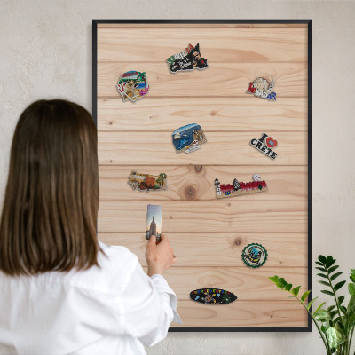 Vacation magnet board with a black frame Wooden pattern