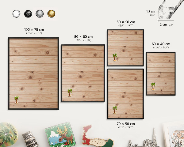 Vacation magnet board with a black frame Wooden pattern
