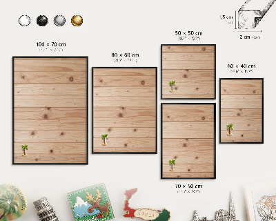 Vacation magnet board with a black frame Wooden pattern