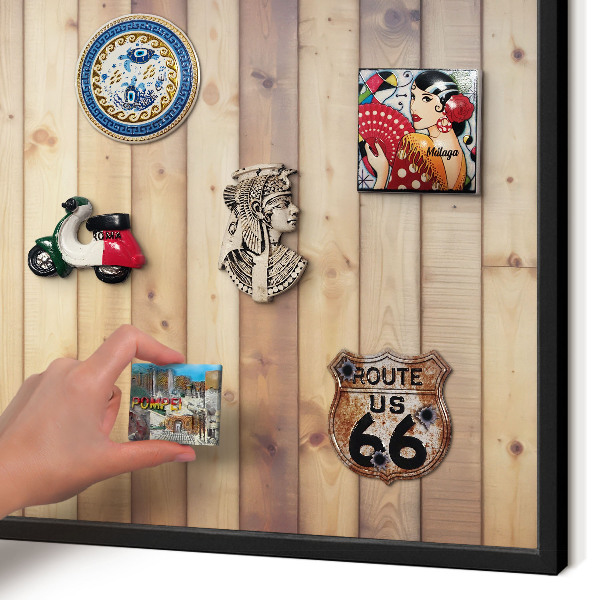 Metal wall board for magnets in a black frame Wooden boards