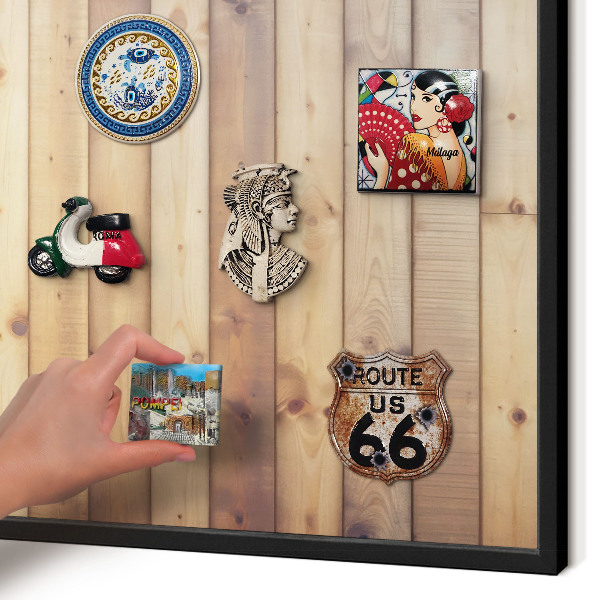 Metal wall board for magnets in a black frame Wooden boards